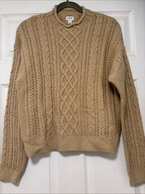 J. Crew Cable Knit Crewneck Sweater in Camel Tan
